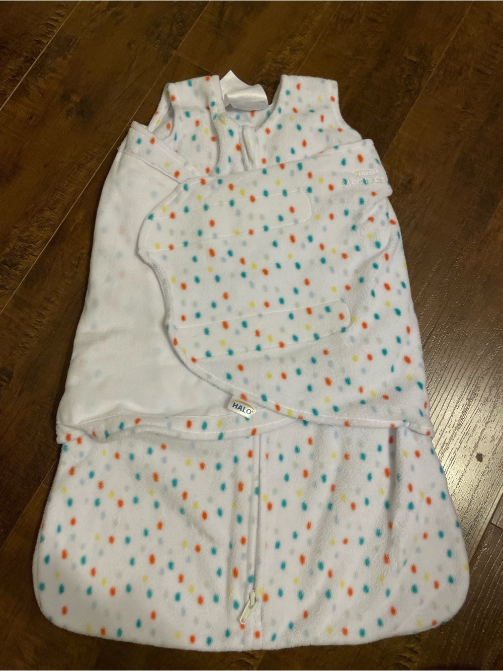 HALO Sleep Sack Swaddle - White with Multicolor Dots - Baby Pajamas